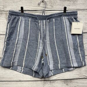 NWT Ellen Tracy Drawstring Waist Linen Striped Shorts Size XL White/Blue